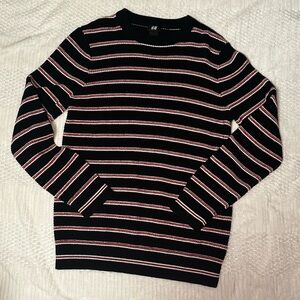 H&M Black and Pink Striped Crewneck Sweater
